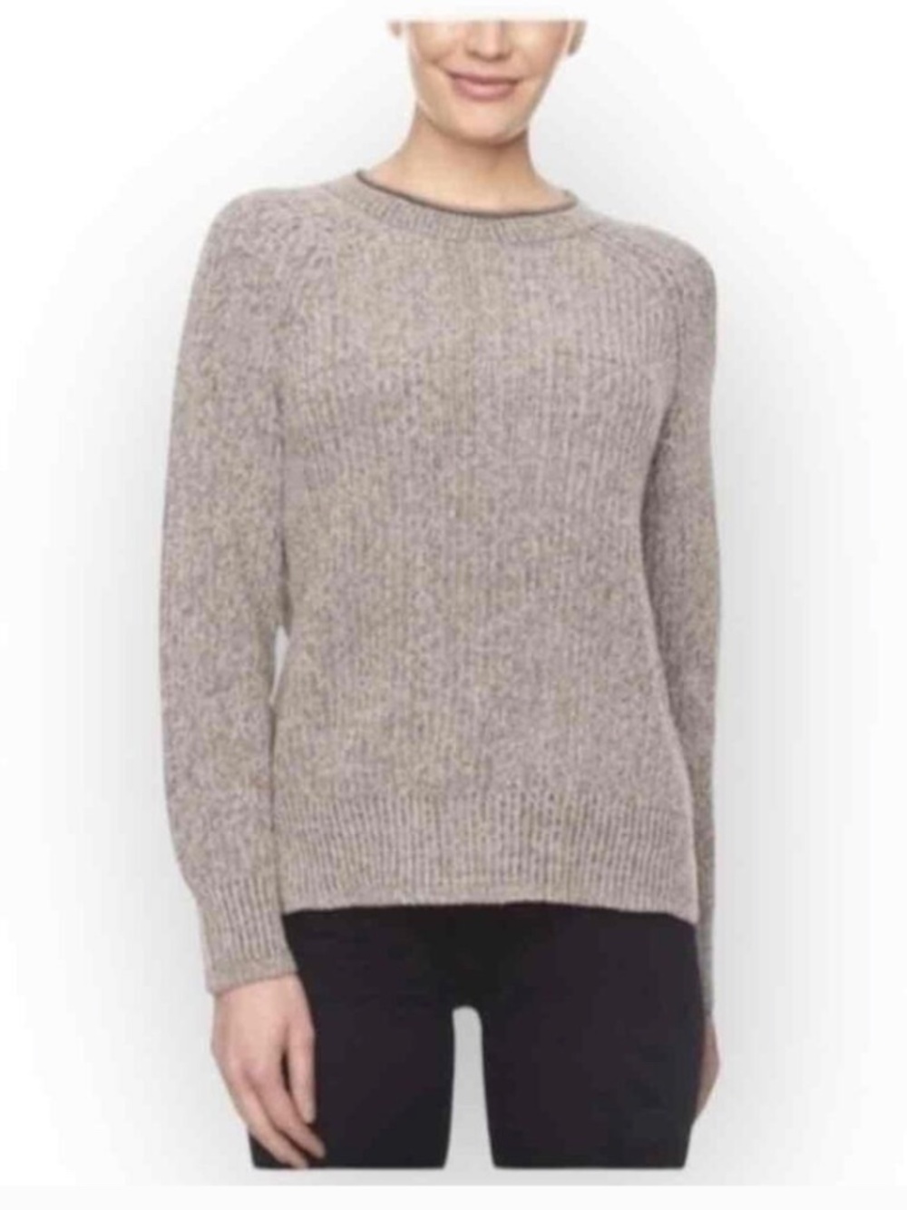 Ellen Tracy Marled Crewneck Sweater, Oatmeal Marl, Size Large - Picture 1 of 16